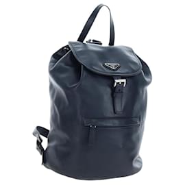 Zaino PRADA in pelle blu navy e argento Auth 191791V - Prada