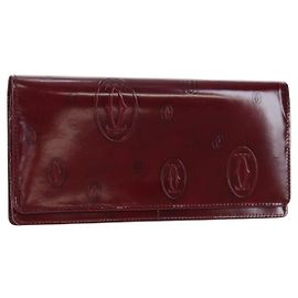 Portafoglio lungo CARTIER happy Birthday in pelle vernice Bordeaux Auth am12142V