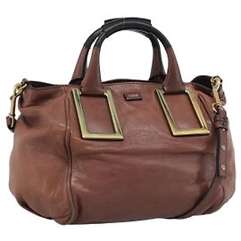 Chloé Borsa a Spalla Chloe Etel Pelle 2way Marrone Oro Auth hk3984