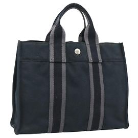 Hermès Borsa HERMES Fourre Tout PM Tela Nera Argento Autentica 194555A