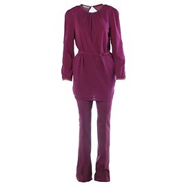 Conjunto coordinado de seda morada Prada: túnica y pantalones entallados