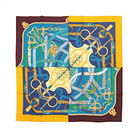 Hermès Seidentuch 140 "Eperon d'Or" Blau x Braun