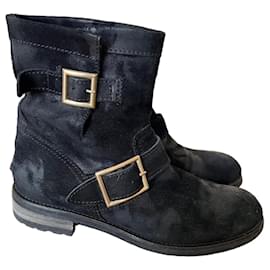 Jimmy Choo Black Suede Buckle Ankle Boots