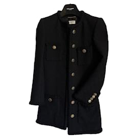 Saint Laurent Chaqueta corta de tweed negro