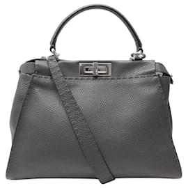 BORSA FENDI PEEKABOO SELLERIA MEDIUM 8BN290 PELLE GRIGIA A SPALLA - Fendi