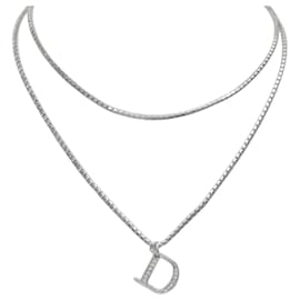 NUEVO COLLAR DIOR DOUBLE CHAIN LOGO D STRASS PLATEADO - Dior