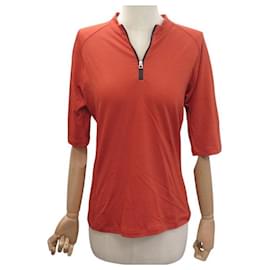 NOVO POLO HERMES FIT T-SHIRT H80073136 S SPORT EM LA LÃ LARANJA TIJOLO COM ZÍPER - Hermès