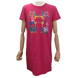 NEUES HERMES CARTOUCHE GERADES KLEID 36 S H4E4530DACF AUS BAUMWOLLJERSE - Hermès