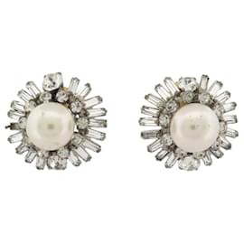VINTAGE CHANEL CLIP-ON OHRRINGE PERLEN & STRASS 1970'S BAGUETTE EARRINGS