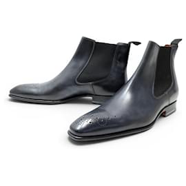 STIVALETTI CHELSEA SANTONI NUOVI 8.5 IT 43.5 FR PELLE PATINATA - Santoni