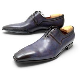 NEW SANTONI 11941 RICHELIEU 8.5IT 43.5FR PATINATED BLUE LEATHER SHOES