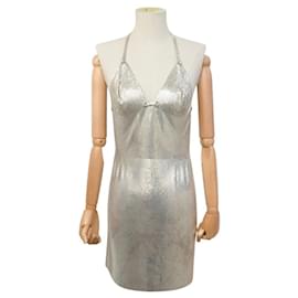 VESTIDO VINTAGE PACO RABANNE DOS NU EN MESH 36 SILVER SILVER BACKLESS DRESS
