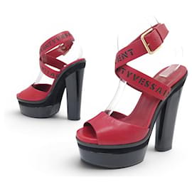CHAUSSURES YVES SAINT LAURENT 286918 38 SANDALES A TALONS CUIR ROUGE SHOES - Yves Saint Laurent