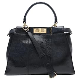 BORSA FENDI PEEKABOO MEDIUM 8BN290 PELLE INvecchiata NERA TRACULLA - Fendi
