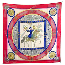 FULAR HERMES FEUX D'ARTIFICE CARRE 90 in seta rosso fucsia scatola - Hermès