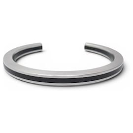 NEUF BRACELET HERMES JONC CAPITAINE T16 EN ACIER BROSSE & CUIR NOIR LEATHER - Hermès