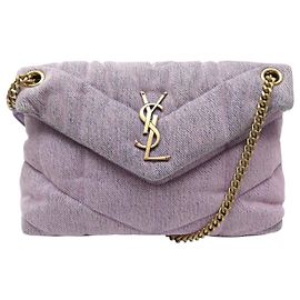 SAINT LAURENT LOULOU PUFFER 577476 DENIM ROSE SHOULDER BAG