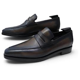 SCARPE BERLUTI ANDY DEMESURE 7.5 41.5 IN PELLE PATINATA CON FORME