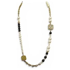 COLLANA SAUTOIR CHRISTIAN DIOR PERLE & LEOPARD 78CM IN METALLO DORATO