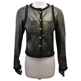 CHANEL Blouson-Jacke aus Lammleder mit Tweed-Besatz 36 S LEATHER COAT