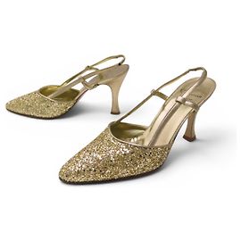SCARPE VINTAGE CHRISTIAN DIOR LEGENDE 39 PELLE DORATA GLITTER