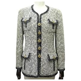 VINTAGE CHANEL JACKE CC LOGO KNOPF P01163 M 40 1993 LEINEN TWEED JACKE