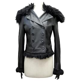 NUOVA GIACCA IN PELLE LOUIS VUITTON PERFECTO CON COLLO DI PELLICCIA S 36