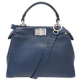 BORSA A SPALLA FENDI PEEKABOO MINI 8BN244 PELLE SELLERIA BLU