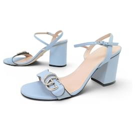 GUCCI DOUBLE G MARMONT 39IT 40FR BLUE LEATHER HEELED SANDALS - Gucci
