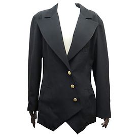 VINTAGE CHANEL ASYMMETRISCHE TAILOR JACKE CC LOGO KNOPF L 44 SCHWARZ