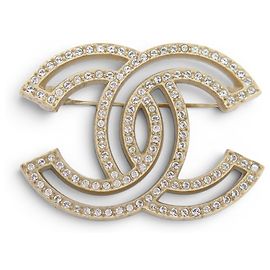 NUOVO BROCCHETTO CHANEL LOGO CC E STRASS A64746 IN METALLO DORATO NEW GOLDEN BROOCH