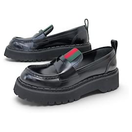 NUOVE CIABATTE GUCCI THEA BANDE WEB 806399 38 IT 39 FR PELLE NERA