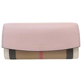 NUEVA CARTERA BURBERRY CONTINENTAL DE CUERO ROSA Y LONA NOVA CHECK TARTAN - Burberry