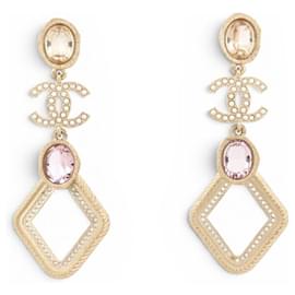ORECCHINI PENDENTI CHANEL LOGO CC CON PERLE E STRASS DORATI - Chanel