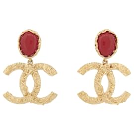 NUOVI ORECCHINI PENDENTI CHANEL LOGO CC PIETRA ROSSA ORO