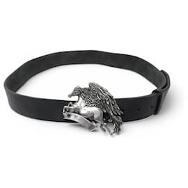 CINTURÓN GUCCI BOUCLE PEGASUS 256262 T90 EN CUERO GRAIN NEGRO - Gucci