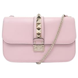BORSA A SPALLA VALENTINO ROCKSTUD GLAM LOCK MEDIUM IN PELLE ROSA - Valentino