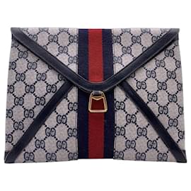 Gucci Clutch a bustina Ophidia in tela monogramma blu vintage