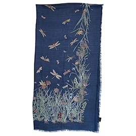 Blauer Kaschmir-Schal Flight of Dragonflies Print - Gucci