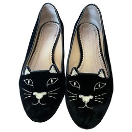 Ballerine Charlotte Olympia Black Velvet Cat Face Taglia 37