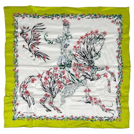 Bufanda Hermes con diseño floral y de caballo - Hermès