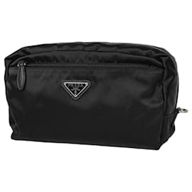 Pochette in nylon nero e pelle Prada