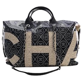 Borsa Bowling Chanel Black Large Coated Canvas Camellia Maxi Logo