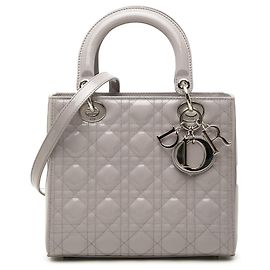 Dior Gray Medium Patent Cannage Lady Dior