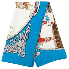 Sciarpa in seta Hermès Blue Marine et Cavalerie 90