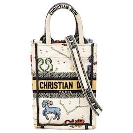 Dior Mini Book Tote Verticale in tela ricamata bianca Pixel Zodiac
