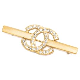 Chanel Gold CC Bar Brosche vergoldet mit Strass
