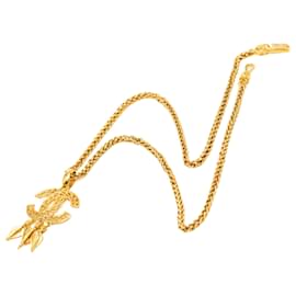 Collana con pendente a frange in filigrana placcato oro CC Gold di Chanel