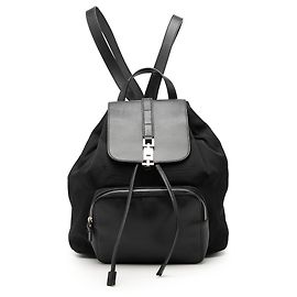 Zaino con coulisse Jackie in tela nera e pelle di vitello Gucci