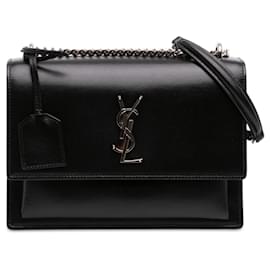 Saint Laurent Borsa a tracolla Monogram Sunset in pelle di vitello nera, misura Medium